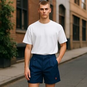 Unitog Pleated Shorts Vintage Anheuser Busch Navy Blue Embroidered Logo Size 36